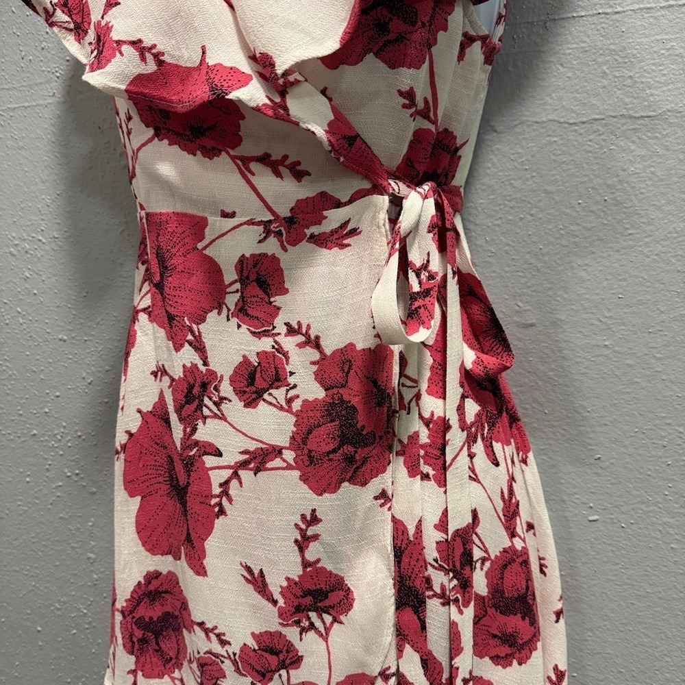 Free People Floral Ruffle Wrap Mini Dress Cream Pink Cap Sleeve Size S‎ - Picture 4 of 8